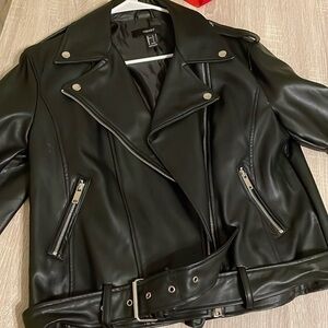 Forever 21 black leather jacket women